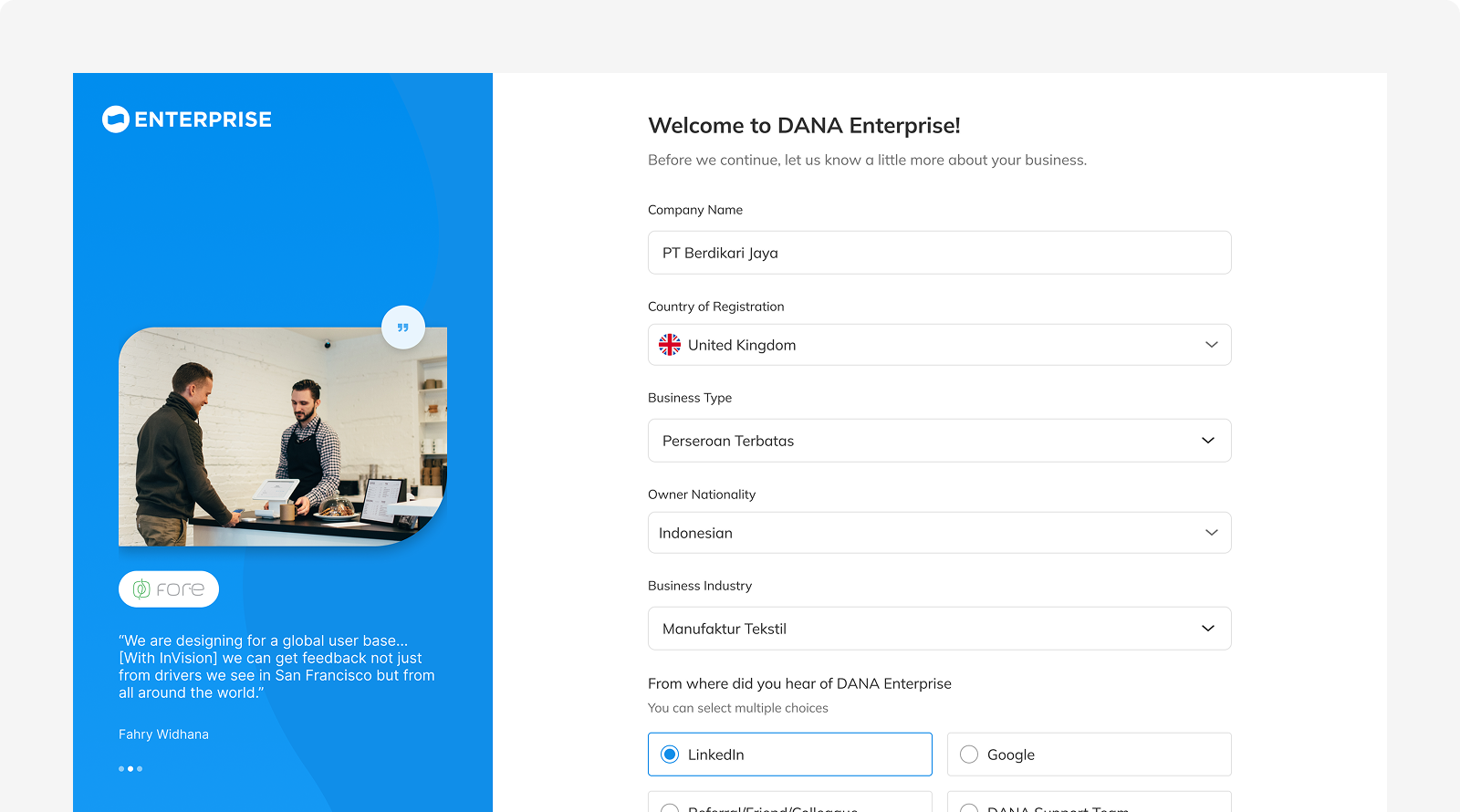Complete your Business Information